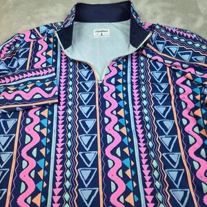 Chubbies Geometric Tribal Print Quarter Zip Pullover Mens Medium Navy Pink Neon